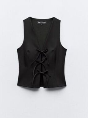 Zara Black Sleeveless Tie-Front Vest Top - , Women